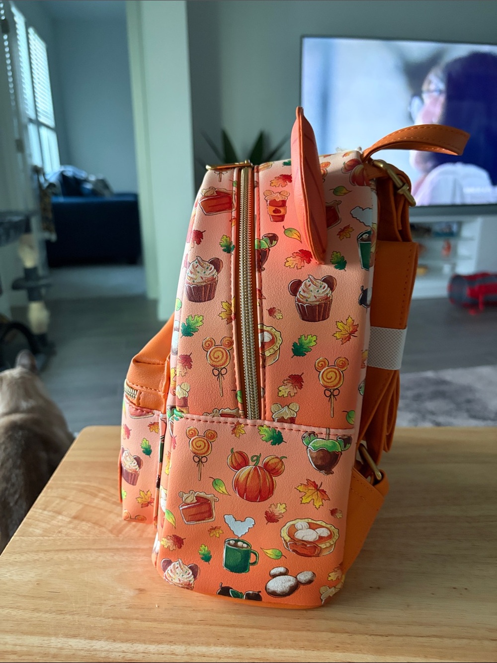 Loungefly Orange Pumpkin Ear Mini Backpack with Autumn Treats Print - Picture 4 of 4